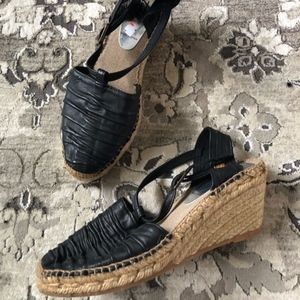 MONTANÉ Spain Black Leather Espadrilles Wedges